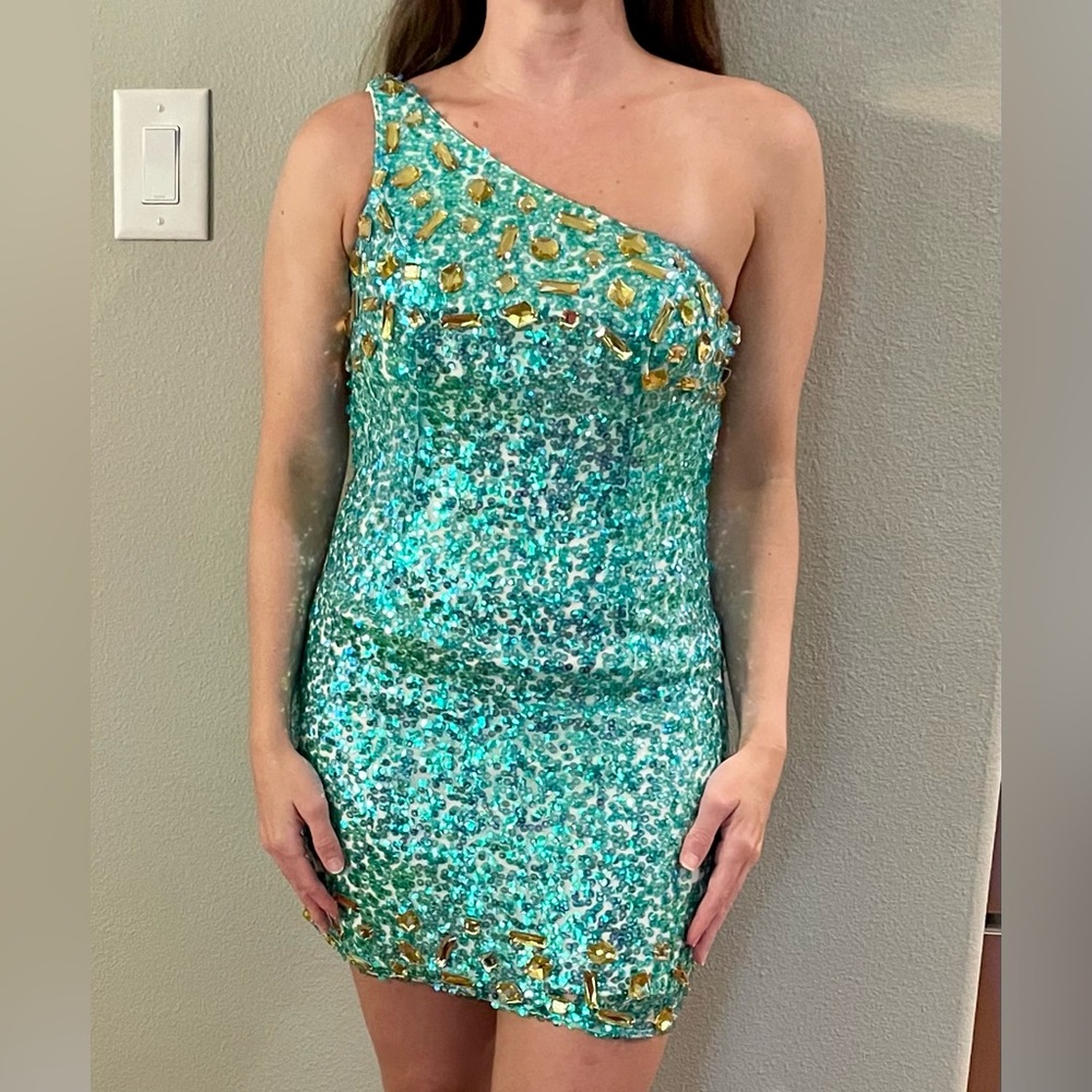 Sequin One-Shoulder Mini Dress